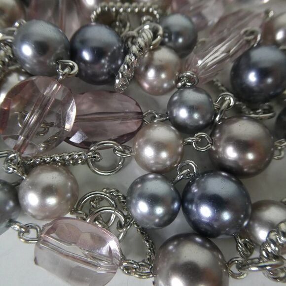 Premier Designs Grey Pink Faux Pearl Beaded Super Long Necklace Twist Chain 48" - Picture 5 of 9